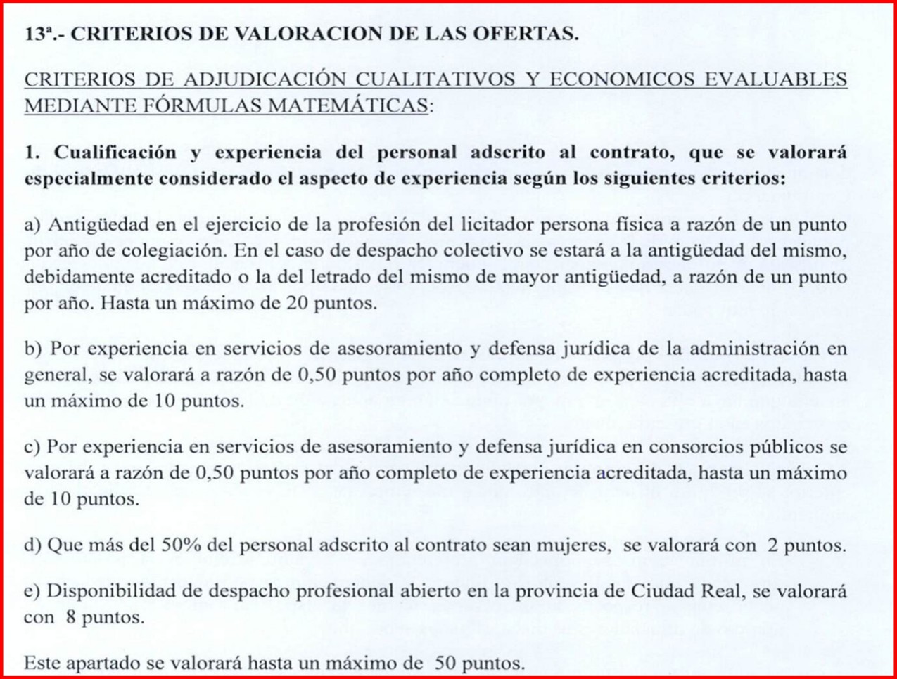 Criterios de valoración de las ofertas